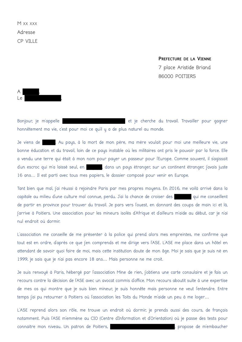 Lettre pour une demande de carte de travail